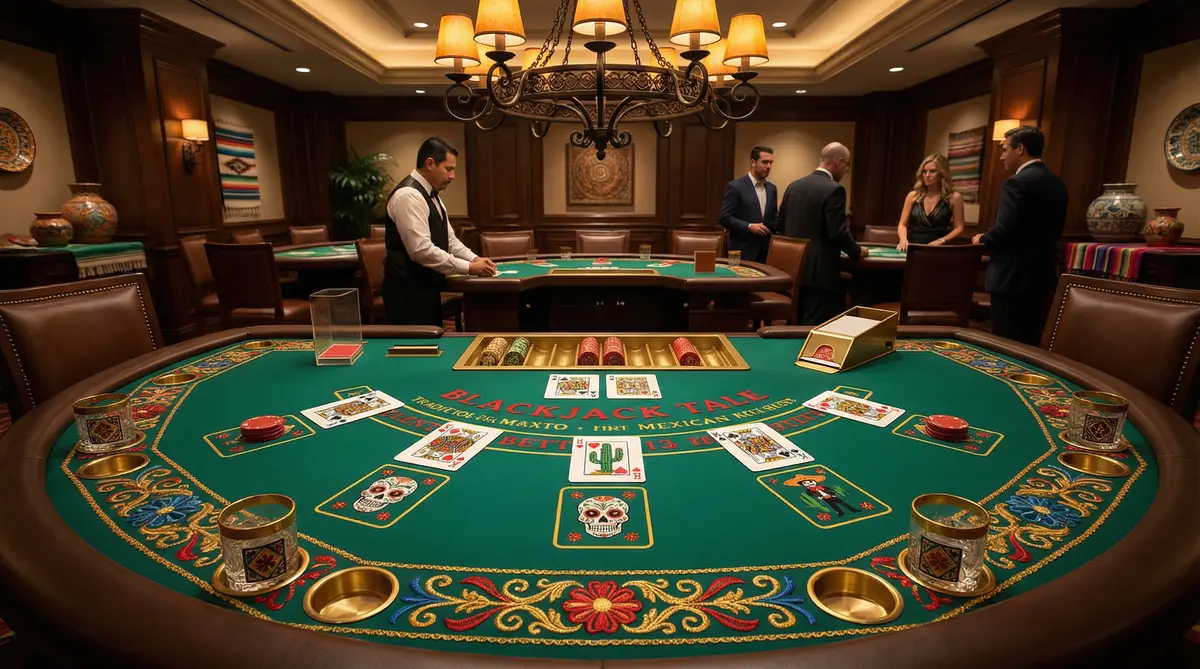 Mesa de blackjack elegante con diseño mexicano en Big Bola Casino